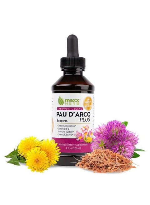 Pau D’Arco Extract With Dandelion Root & Red Clover Therapeutic Blend Pau Darco Tincture Absorbs Better Than Tea Or Capsules For Immune Support 4 Oz Bottle (60 Servings)