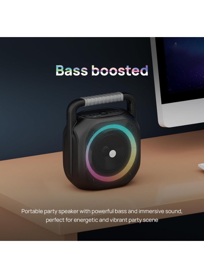 Smartix Portable Bluetooth Speaker Wireless Speaker with Loud Stereo Sound & Powerful Bass, Dynamic EQ, RGB Light, Bluetooth V5.0, Double Pairing, AUX-IN, Mic, USB Flash, FM Radio - Black - Image 5