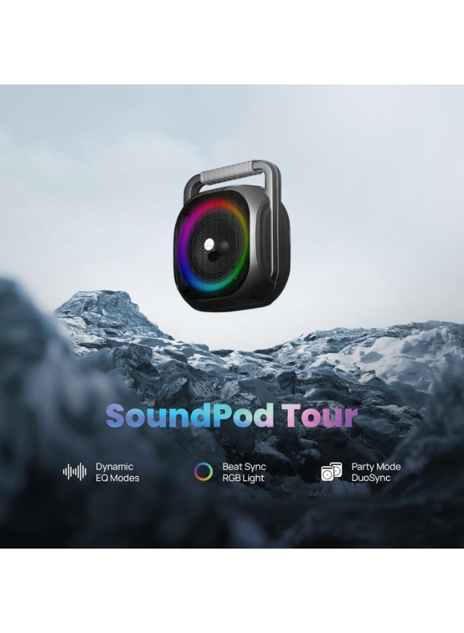 Smartix Portable Bluetooth Speaker Wireless Speaker with Loud Stereo Sound & Powerful Bass, Dynamic EQ, RGB Light, Bluetooth V5.0, Double Pairing, AUX-IN, Mic, USB Flash, FM Radio - Black - Image 3