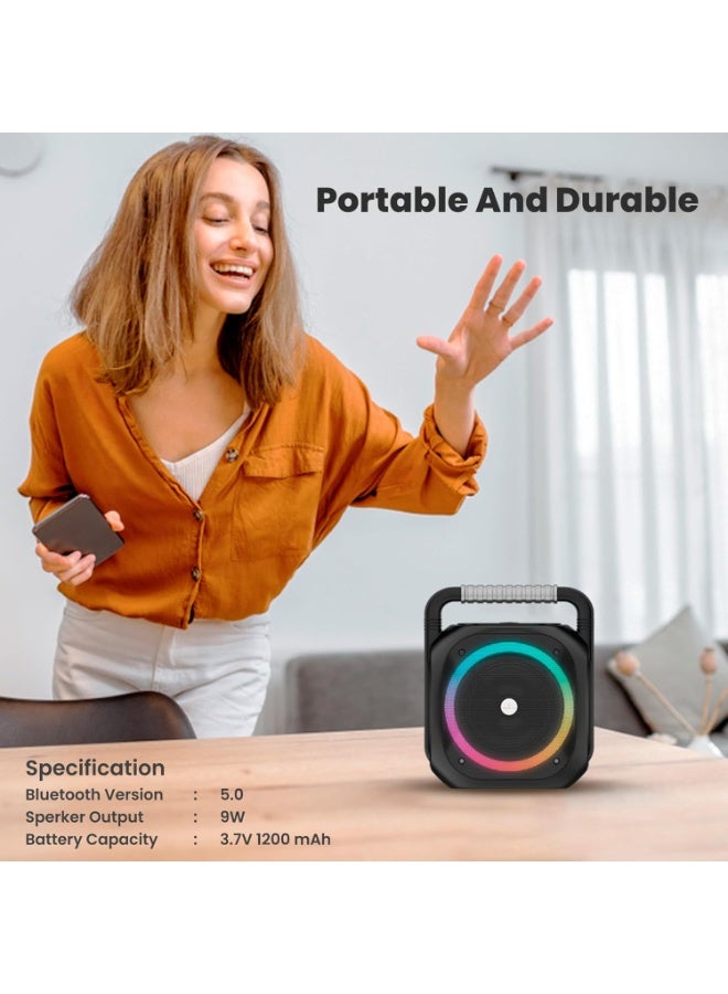 Smartix Portable Bluetooth Speaker Wireless Speaker with Loud Stereo Sound & Powerful Bass, Dynamic EQ, RGB Light, Bluetooth V5.0, Double Pairing, AUX-IN, Mic, USB Flash, FM Radio - Black - Image 4