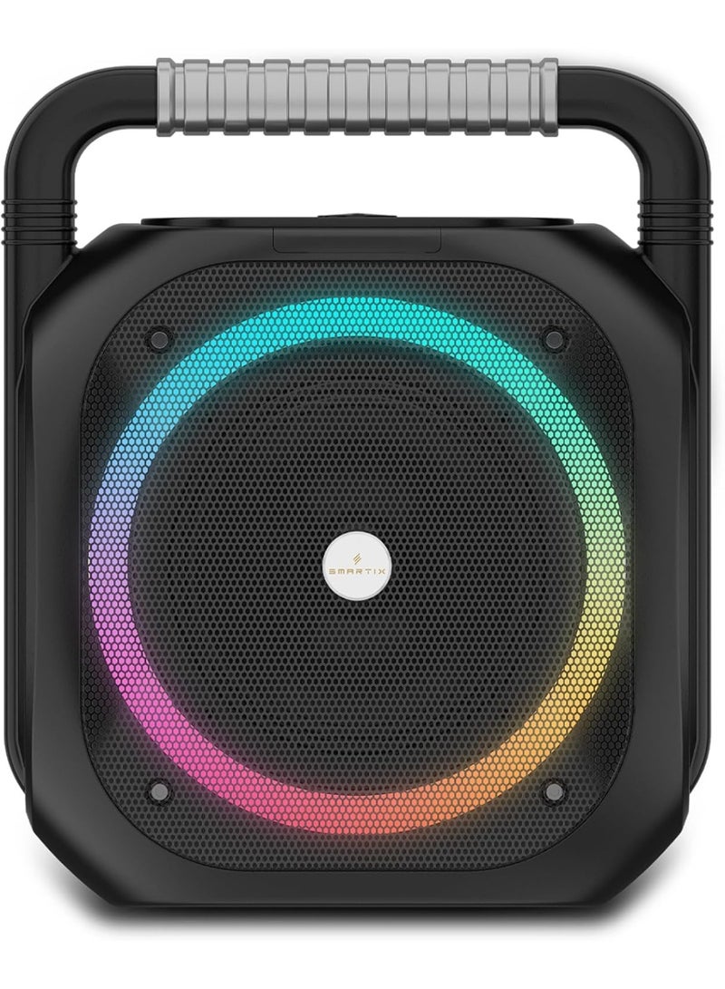 Smartix Portable Bluetooth Speaker Wireless Speaker with Loud Stereo Sound & Powerful Bass, Dynamic EQ, RGB Light, Bluetooth V5.0, Double Pairing, AUX-IN, Mic, USB Flash, FM Radio - Black - Image 1