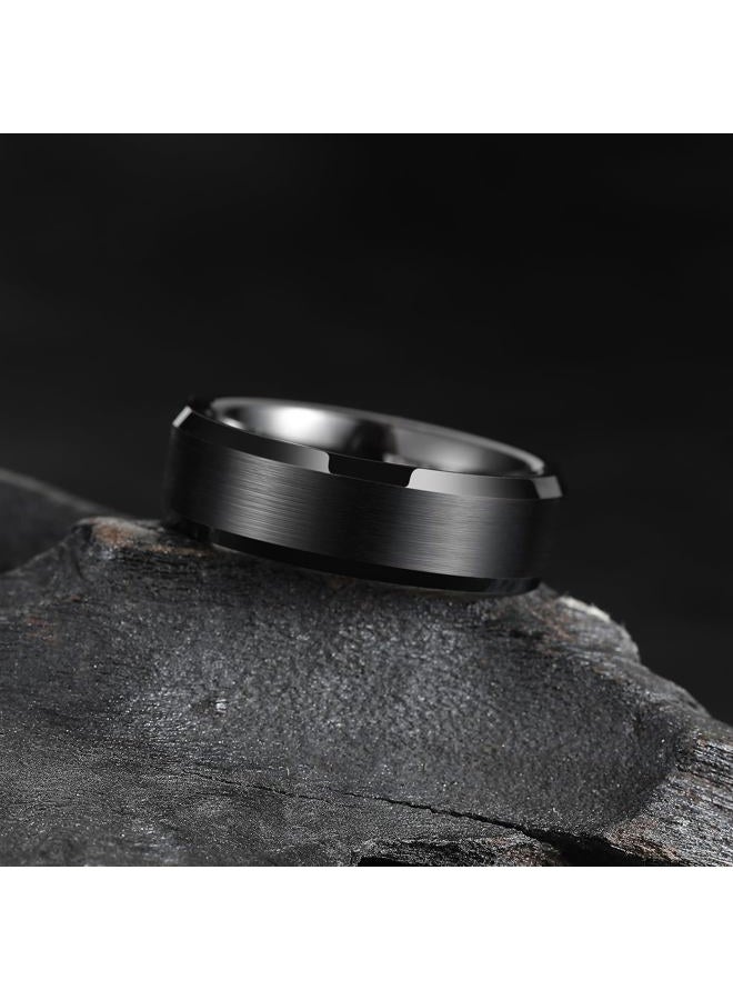 King Will Tungsten Men's Wedding Ring - Available in 6mm to 10mm, Black/Silver, Matte Finish, Beveled Polished Edge, Comfort Fit, Small, Metal, No Gemstone - Image 2