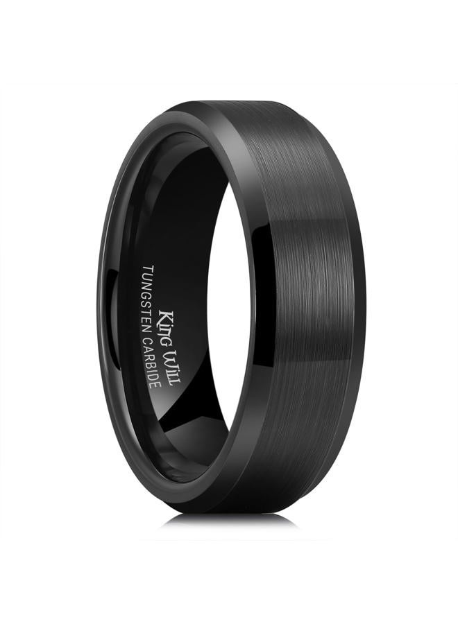 King Will Tungsten Men's Wedding Ring - Available in 6mm to 10mm, Black/Silver, Matte Finish, Beveled Polished Edge, Comfort Fit, Small, Metal, No Gemstone - Image 1