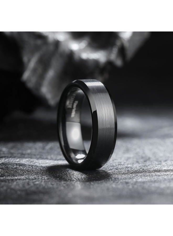 King Will Tungsten Men's Wedding Ring - Available in 6mm to 10mm, Black/Silver, Matte Finish, Beveled Polished Edge, Comfort Fit, Small, Metal, No Gemstone - Image 3
