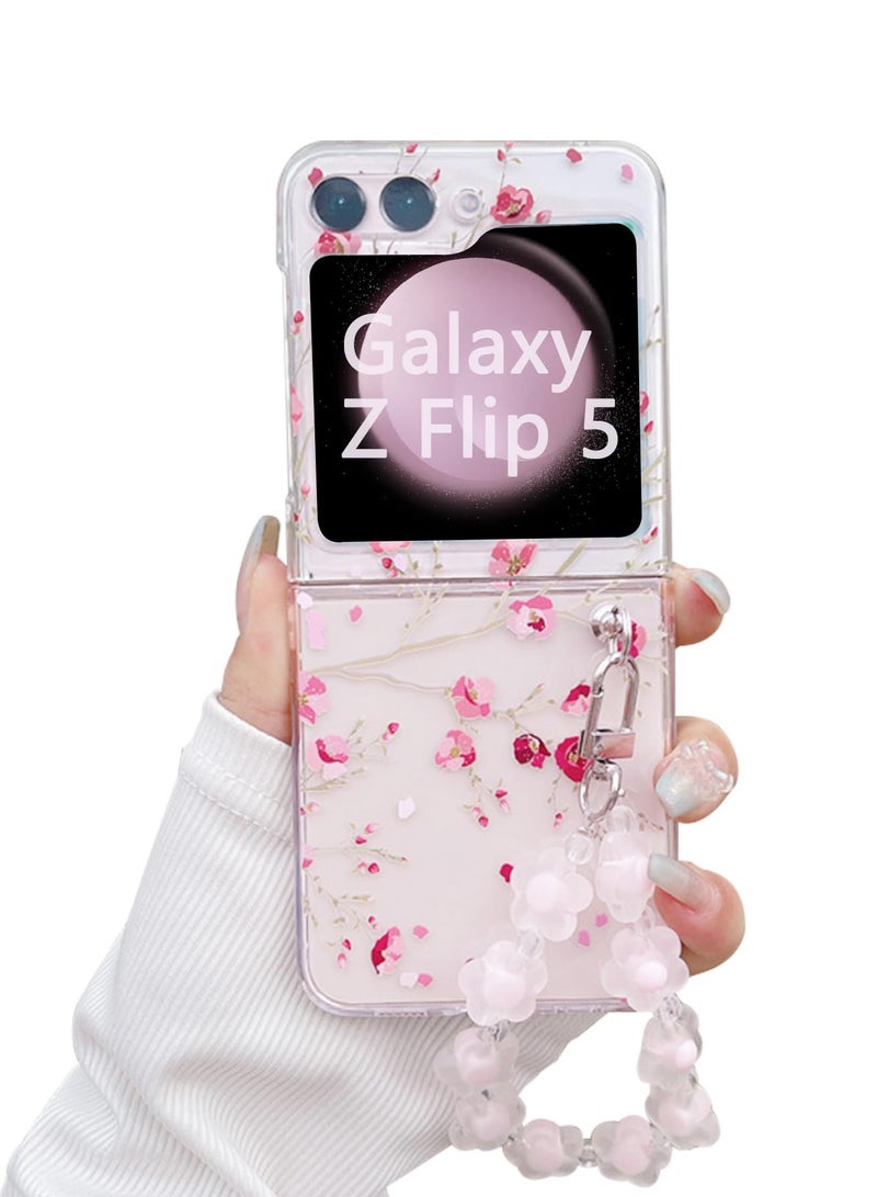 Excefore For Galaxy Z Flip 5 Case with Strap, Hard PC Case Shockproof Cover, Ideal for Women and Girls - Compatible with Samsung Galaxy Z Flip 5 5G 2023 (Cute Flower) - Image 1