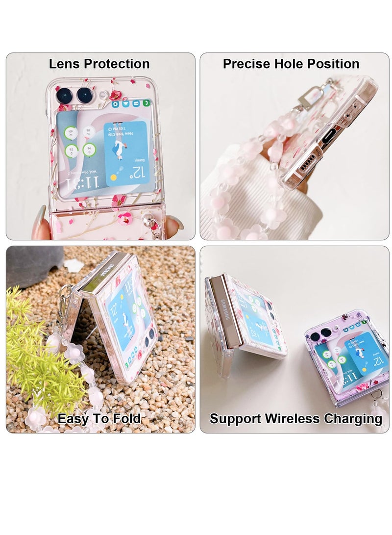 Excefore For Galaxy Z Flip 5 Case with Strap, Hard PC Case Shockproof Cover, Ideal for Women and Girls - Compatible with Samsung Galaxy Z Flip 5 5G 2023 (Cute Flower) - Image 3