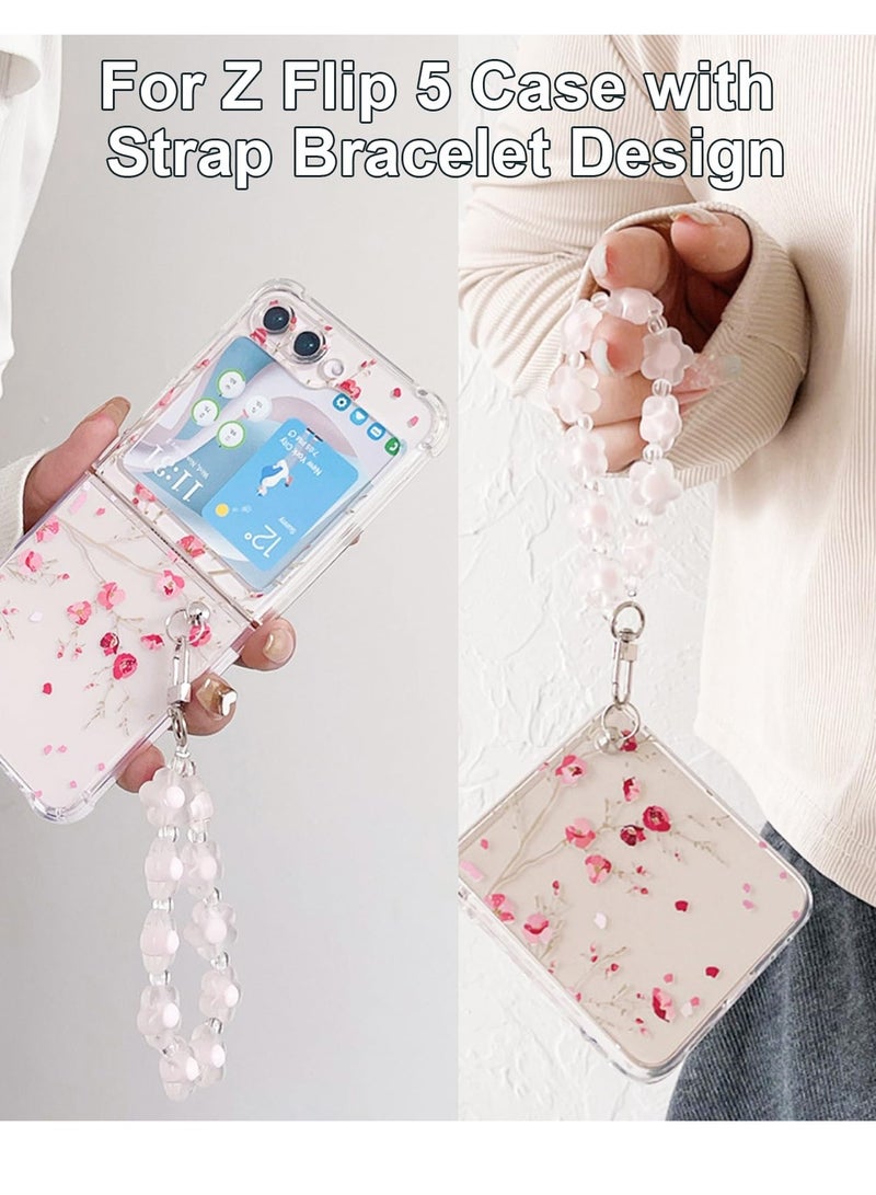 Excefore For Galaxy Z Flip 5 Case with Strap, Hard PC Case Shockproof Cover, Ideal for Women and Girls - Compatible with Samsung Galaxy Z Flip 5 5G 2023 (Cute Flower) - Image 2