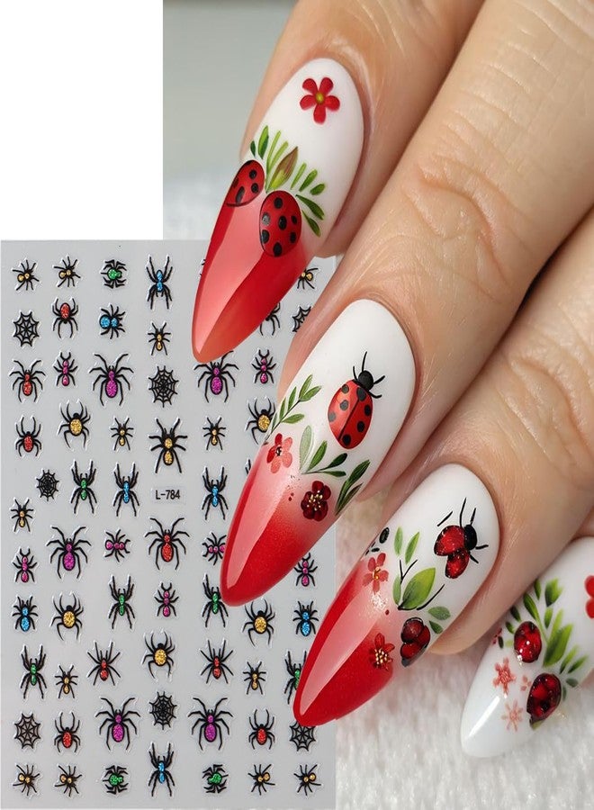 BYJKYEN Insect Nail Stickers for Nail Art 6 Sheets Nail Art Stickers with Colorful Butterflies Spiders Dragonflies Ladybug Design 3D Self Adhesive Nail Decals for Women Spring Summer DIY Manicure - Image 4
