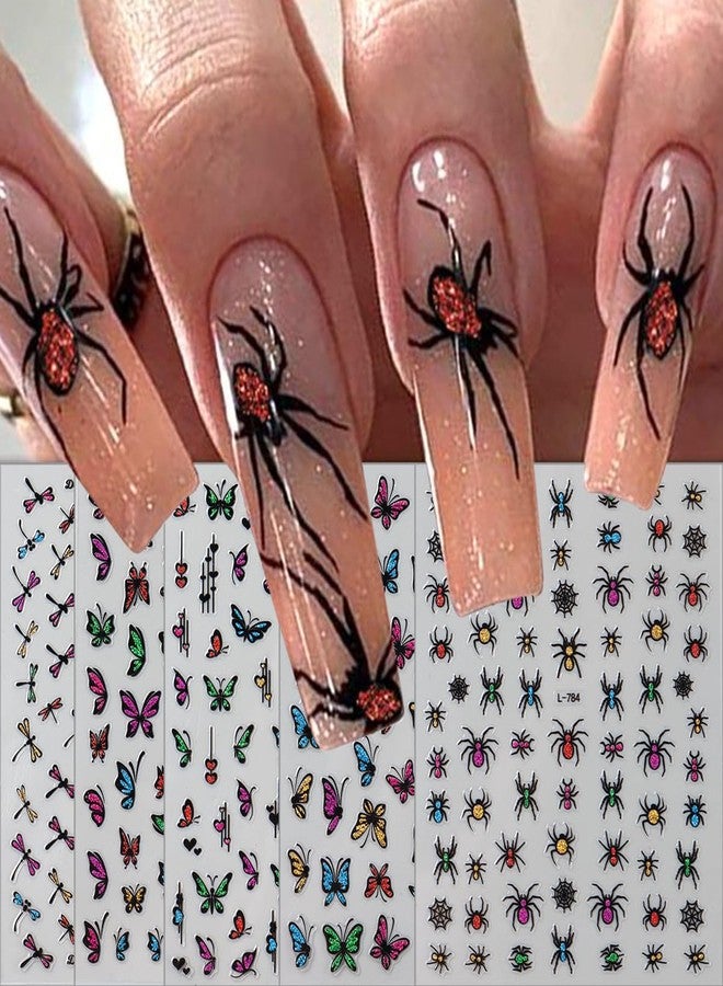 BYJKYEN Insect Nail Stickers for Nail Art 6 Sheets Nail Art Stickers with Colorful Butterflies Spiders Dragonflies Ladybug Design 3D Self Adhesive Nail Decals for Women Spring Summer DIY Manicure - Image 3