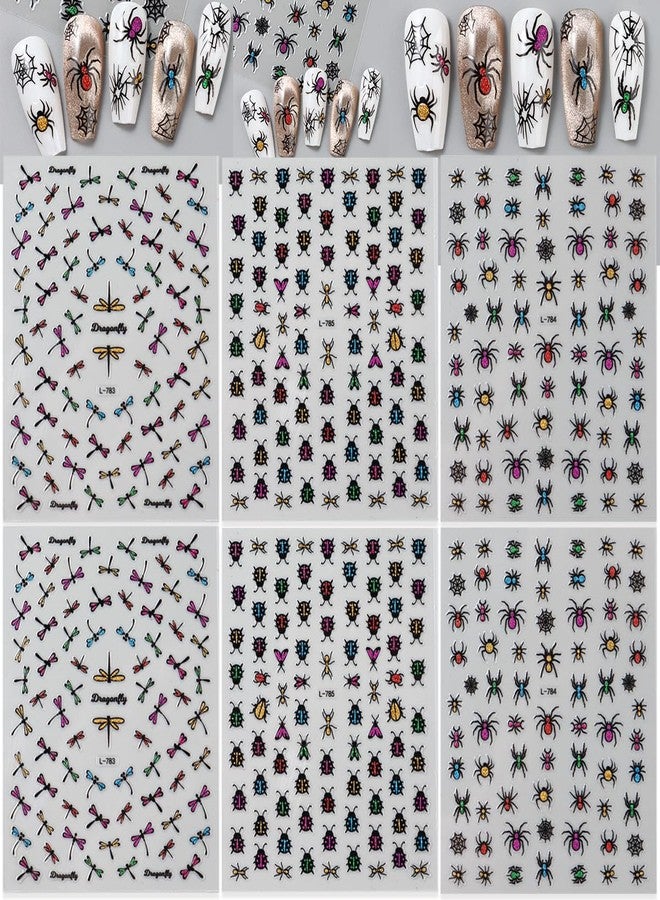 BYJKYEN Insect Nail Stickers for Nail Art 6 Sheets Nail Art Stickers with Colorful Butterflies Spiders Dragonflies Ladybug Design 3D Self Adhesive Nail Decals for Women Spring Summer DIY Manicure - Image 5
