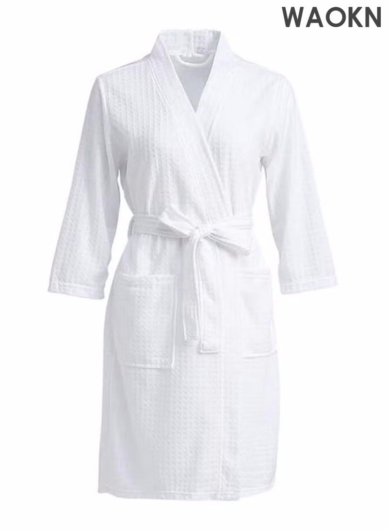 WAOKN Premium Waffle Weave Kimono Bathrobe for Adults -, Light Super Absorbent Kimono Robes, Skin-friendly Home Clothes, Nightgown Suitable for Bathroom Hotel Resort Spa Swimming,Luxurious & AbsorbentSoft Shine Pockets, Luxury Hotel & Spa Bath Robe, Unisex for After Shower or Swimming (Bathrobe, Shower Robe) - Image 1