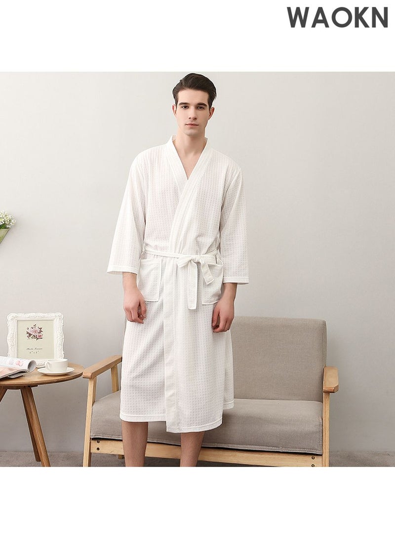 WAOKN Premium Waffle Weave Kimono Bathrobe for Adults -, Light Super Absorbent Kimono Robes, Skin-friendly Home Clothes, Nightgown Suitable for Bathroom Hotel Resort Spa Swimming,Luxurious & AbsorbentSoft Shine Pockets, Luxury Hotel & Spa Bath Robe, Unisex for After Shower or Swimming (Bathrobe, Shower Robe) - Image 3