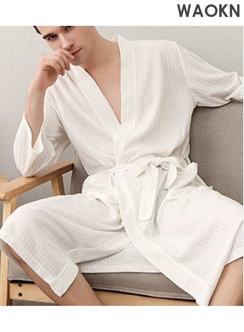 WAOKN Premium Waffle Weave Kimono Bathrobe for Adults -, Light Super Absorbent Kimono Robes, Skin-friendly Home Clothes, Nightgown Suitable for Bathroom Hotel Resort Spa Swimming,Luxurious & AbsorbentSoft Shine Pockets, Luxury Hotel & Spa Bath Robe, Unisex for After Shower or Swimming (Bathrobe, Shower Robe) - Image 4
