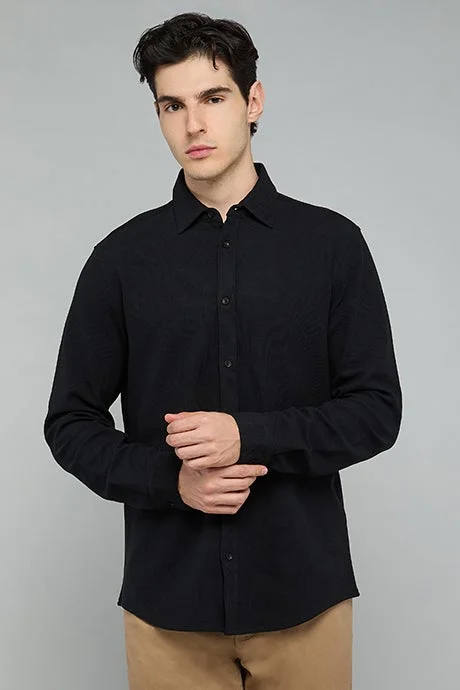 أر أند بي Solid Shirt with Classic Collar and Long Sleeves