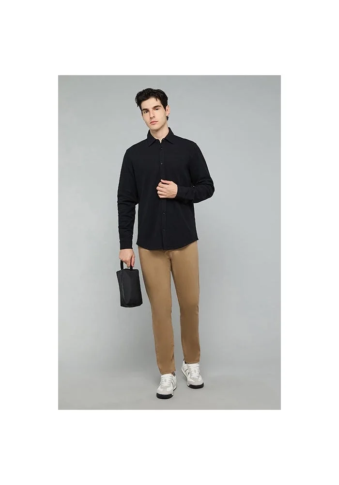 R&b Solid Shirt with Classic Collar and Long Sleeves