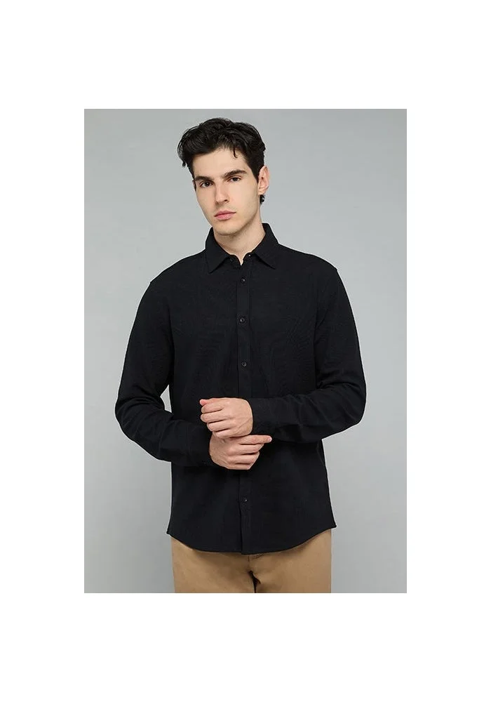 R&b Solid Shirt with Classic Collar and Long Sleeves