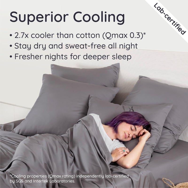 Bambaw 100% Viscose Derived from Bamboo Queen Sheet Set â€“ 4pcs Soft Bedding Set, Deep Pocket Queen Cooling Sheets Fits Up to 16'' with Elastic Corner Straps (Dark Gray) - Image 3