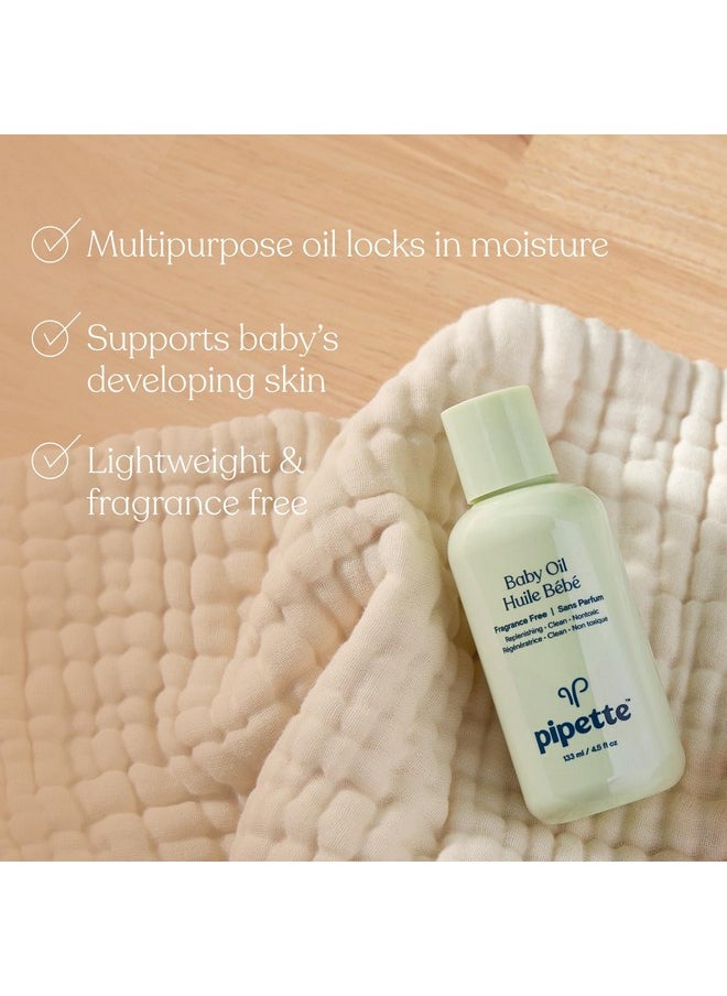 pipette Pipette Baby Oil - Nurture, Moisturize Baby Skin, Vitamin E, Sensitive, Dry Skin, Fragrance Free with Renewable Plant-Derived Squalane, 4.5 fl oz  - Image 3