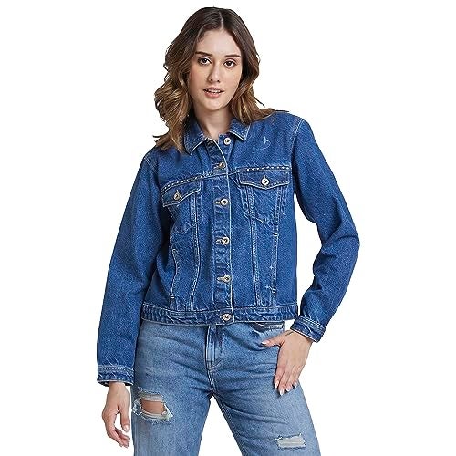 Spykar Women Mid Blue Regular Fit Classic Collar Denim Jacket - Image 2