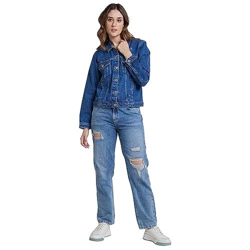 Spykar Women Mid Blue Regular Fit Classic Collar Denim Jacket - Image 3