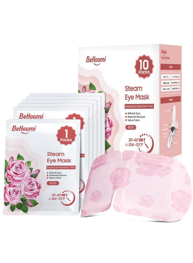 BeHoomi Steam Eye Mask, 10 Packs Heated Eye Mask, Self Heating Disposable SPA Warm Compress for Eyes Sleep Mask, Soothing Moist Heat Eye Masks, Travel Essentials & Relaxation Gifts (Rose Scent)  - Image 1