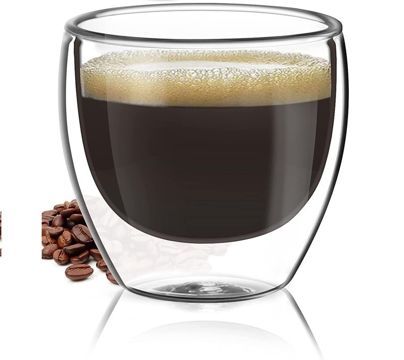 Baskety Glass Coffee or Tea Mugs Drinking Glasses Double Wall Thermal Insulated Cups 250ML, Espresso Latte Cappuccino Stackable Glassware. (Pack of 1) - Image 1