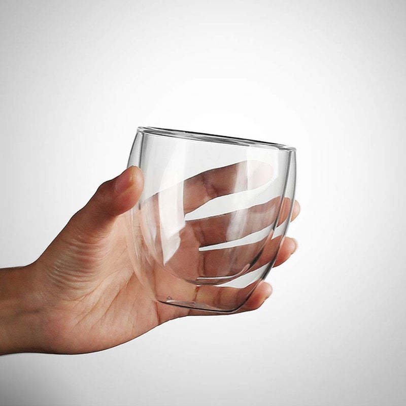 Baskety Glass Coffee or Tea Mugs Drinking Glasses Double Wall Thermal Insulated Cups 250ML, Espresso Latte Cappuccino Stackable Glassware. (Pack of 1) - Image 5