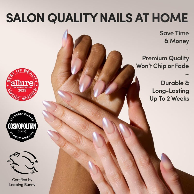 Glamnetic Globally popular elegant design Press On Nails - Polar Night | Short Almond Fake Nails with Ombré Silver Tips and Glossy Velvet Finish, Reusable | 15 Sizes - 30 Nail Kit with Glue Modern look - Image 2