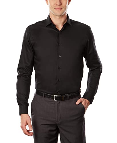 Kenneth Cole Unlisted by Kenneth Cole mens Slim Fit Solid Dress Shirt, Black, 18 -18.5 Neck 34 -35 Sleeve US - Image 1