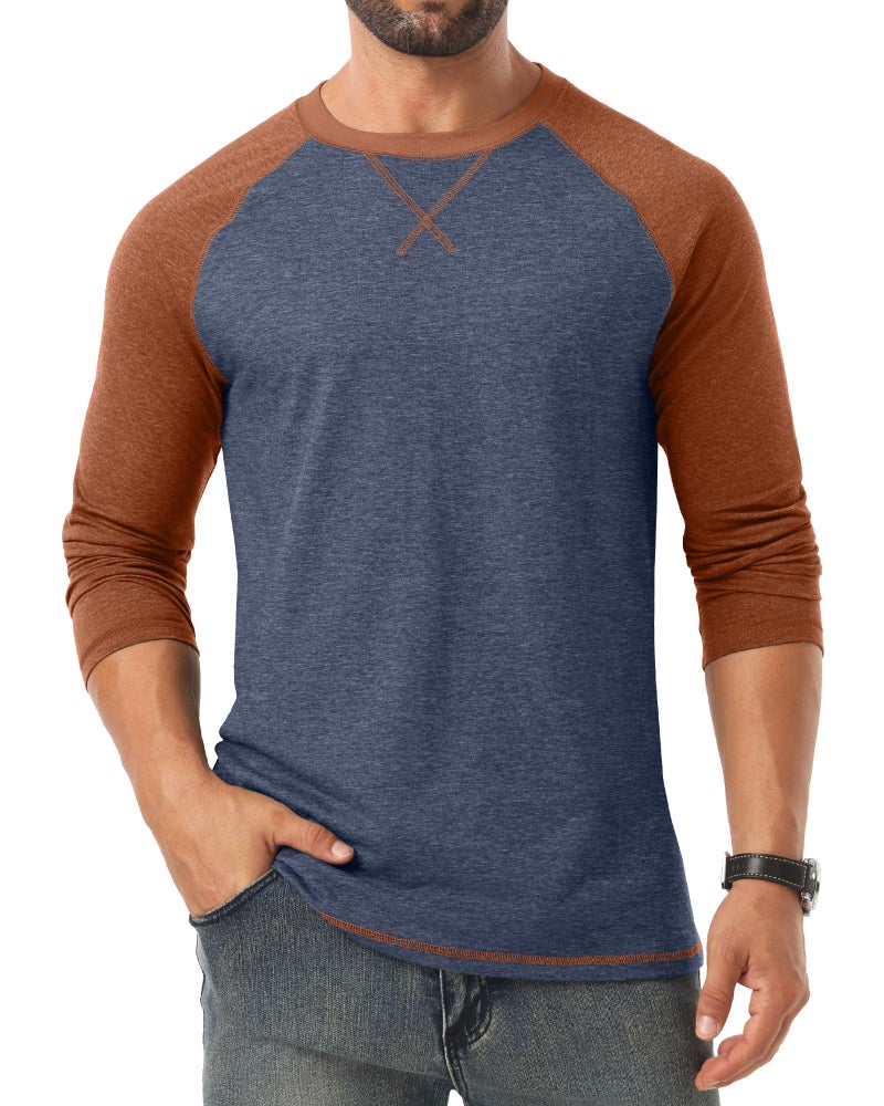 Askdeer Mens Cotton Shirts Long Sleeve Casual T-Shirts Soft Crew Neck Shirts Navy Blue - Image 2