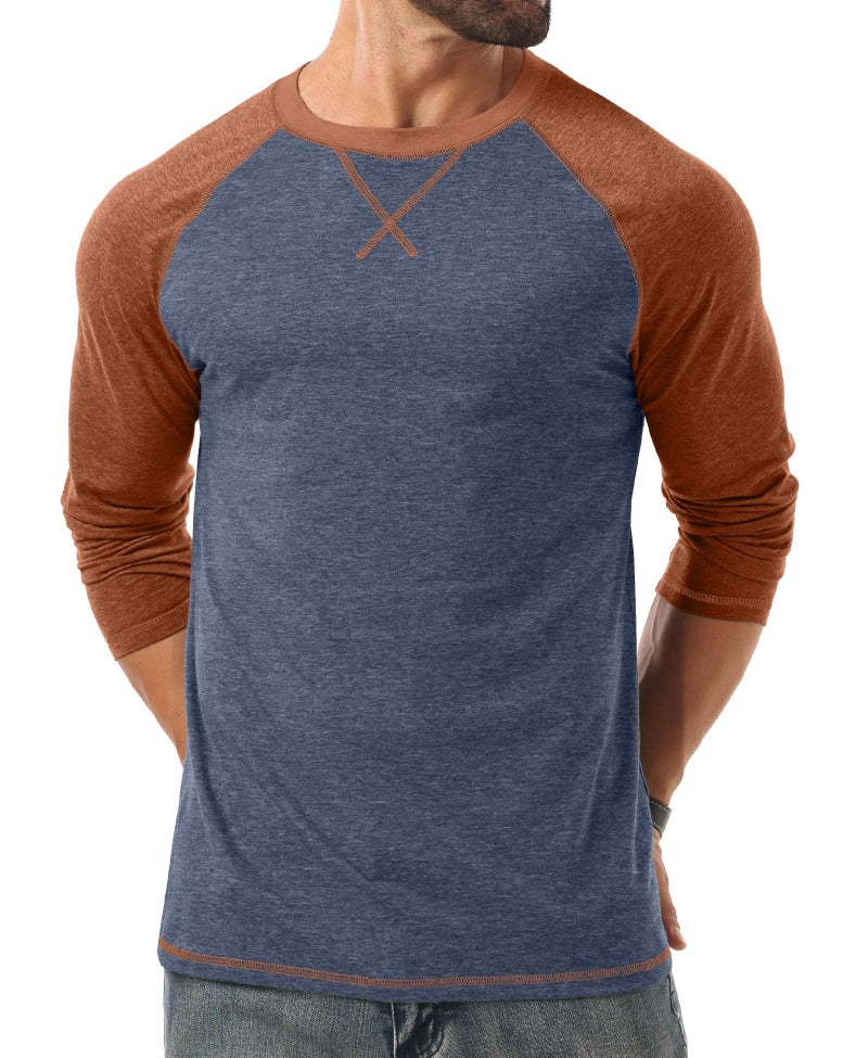 Askdeer Mens Cotton Shirts Long Sleeve Casual T-Shirts Soft Crew Neck Shirts Navy Blue - Image 4