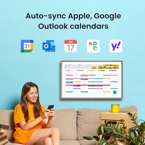 Apolosign 21.5-inch Digital Calendar : Dual Mode Smart Wall Planner, No Subscription, Install Apps, Sync Calendars, Electronic Touchscreen Interactive Display for Family Schedules, Chore Chart (Teak) - Image 3