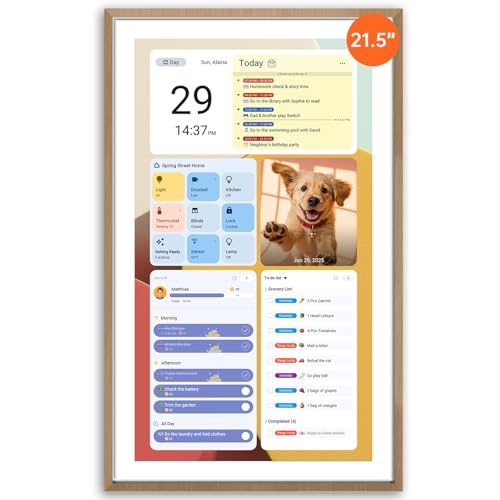 Apolosign 21.5-inch Digital Calendar : Dual Mode Smart Wall Planner, No Subscription, Install Apps, Sync Calendars, Electronic Touchscreen Interactive Display for Family Schedules, Chore Chart (Teak) - Image 1