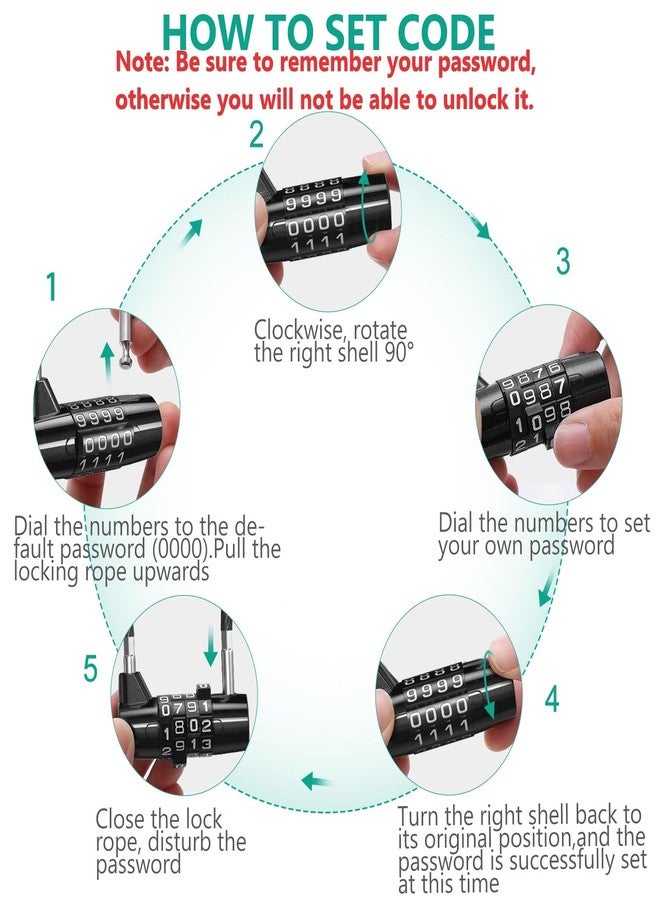 ORIA Long Shackle Combination Lock, 4.41x2.13x0.71'' Cable Lock, 4 Digit Resettable Padlock, Waterproof Gate Locks for Outdoor Fence, Steel Cable Padlock for Gym School Locker Bike - Image 3