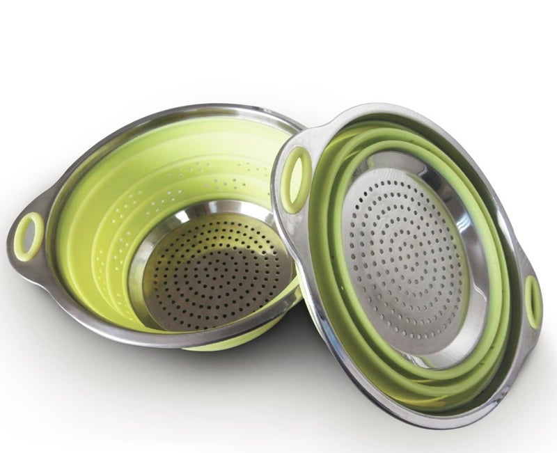 Oneida 8 inch Color Burst Stainless Steel Silicone Collapsible Colander Strainer Green