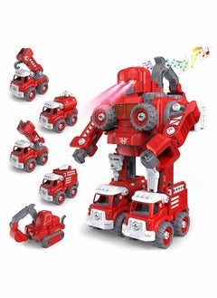 Fire Truck Toy Take Apart Robot Transformer Toys Set 5 in 1 Construction Toys Combine Robot