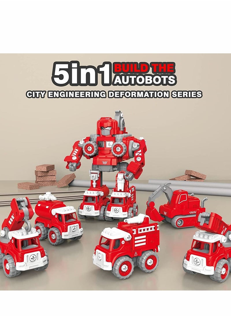 PYEBE - Fire Truck Toy Take Apart Robot Transformer Toys Set 5 in 1 Construction Toys Combine Robot - Image 1