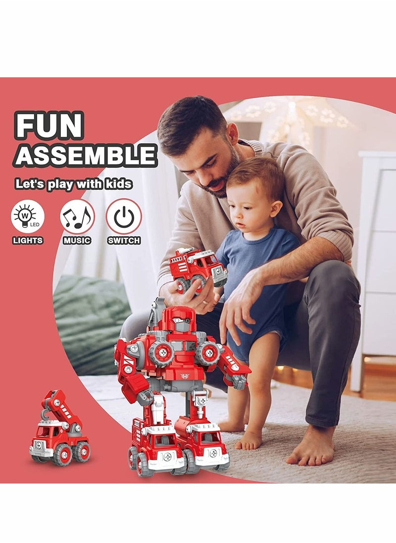 PYEBE - Fire Truck Toy Take Apart Robot Transformer Toys Set 5 in 1 Construction Toys Combine Robot - Image 1