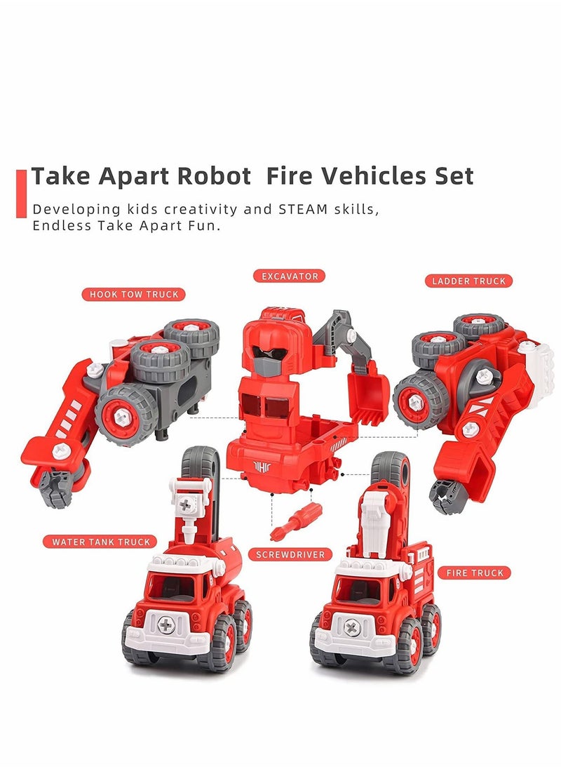 PYEBE - Fire Truck Toy Take Apart Robot Transformer Toys Set 5 in 1 Construction Toys Combine Robot - Image 1