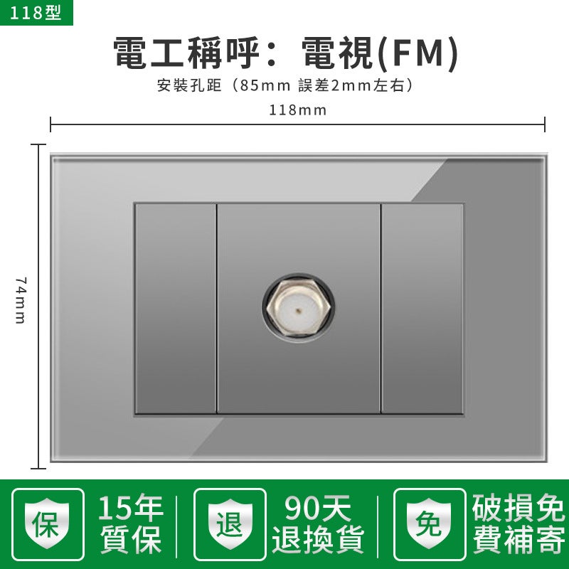 15A US Standard Socket 110v Glass Panel with USB TV socket 