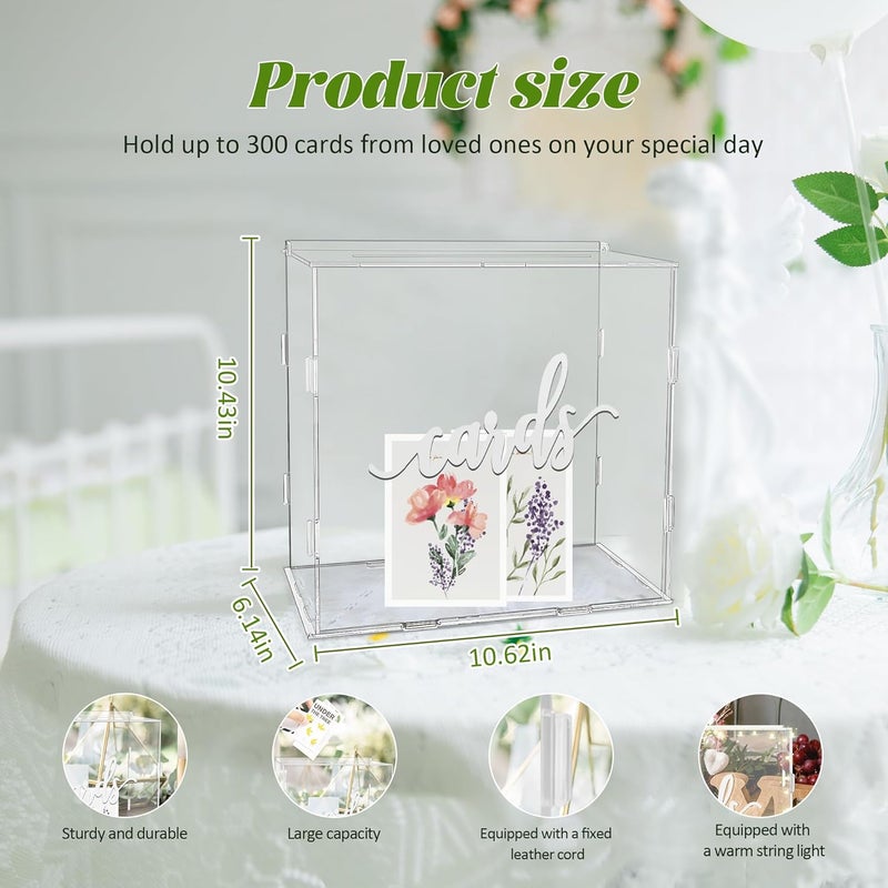 TPGP GENMOUS 10.5" Acrylic Wedding Card Box with Lid - Large Gift Card Box for Events - Image 2