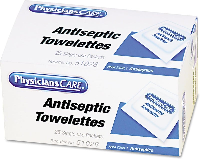 PhysiciansCare Antiseptic Towelettes - Box of 25 Single Use Packets - Image 1