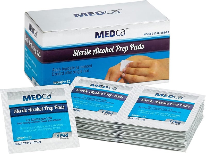 MEDca Alcohol Prep Pads, Sterile, Medium, 2-Ply Cotton Gauze - Individually Wrapped (100 Count) - Image 1