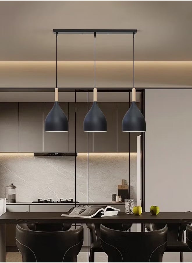 Generic - European Style Chandelier, Simple Decorative Chandelier, Modern Nordic Style Ceiling Lamp, Adjustable Chandelier, Wooden Handle Iron Lampshade Chandelier, Suitable For Dining Room, Bedroom, Living Room, Kitchen, Cafe, Bar, Etc. - Image 1
