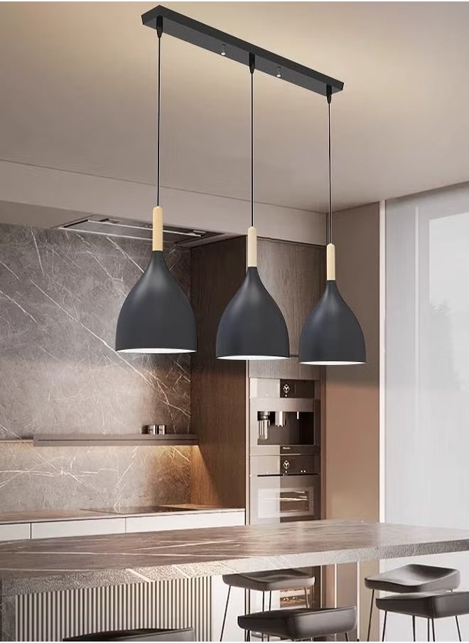 Generic - European Style Chandelier, Simple Decorative Chandelier, Modern Nordic Style Ceiling Lamp, Adjustable Chandelier, Wooden Handle Iron Lampshade Chandelier, Suitable For Dining Room, Bedroom, Living Room, Kitchen, Cafe, Bar, Etc. - Image 1