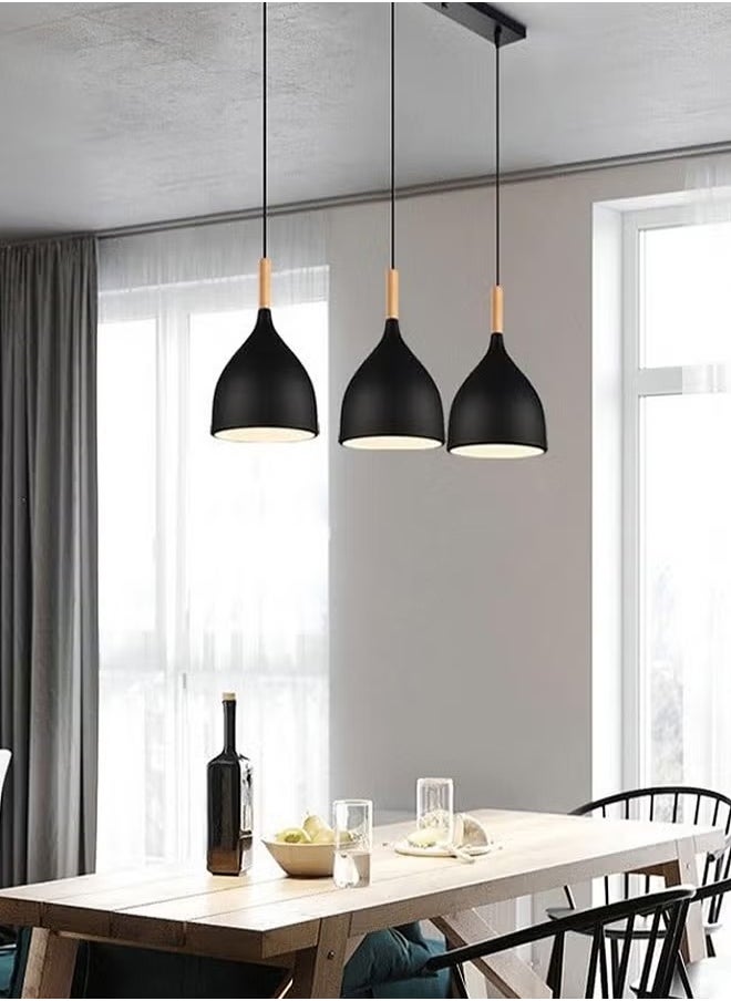 Generic - European Style Chandelier, Simple Decorative Chandelier, Modern Nordic Style Ceiling Lamp, Adjustable Chandelier, Wooden Handle Iron Lampshade Chandelier, Suitable For Dining Room, Bedroom, Living Room, Kitchen, Cafe, Bar, Etc. - Image 1