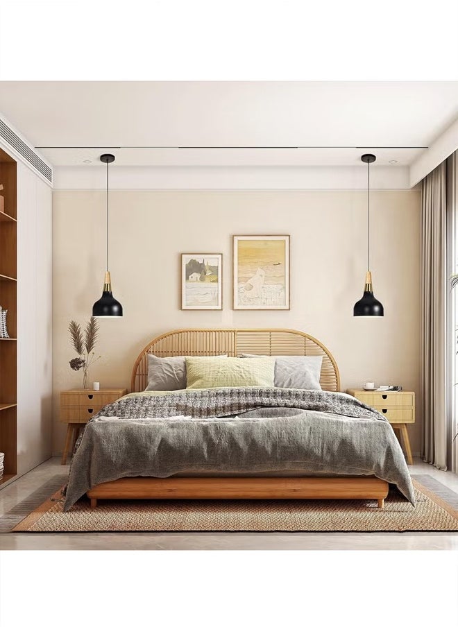 Generic - European Style Chandelier, Simple Decorative Chandelier, Modern Nordic Style Ceiling Lamp, Adjustable Chandelier, Wooden Handle Iron Lampshade Chandelier, Suitable For Dining Room, Bedroom, Living Room, Kitchen, Cafe, Bar, Etc. - Image 1