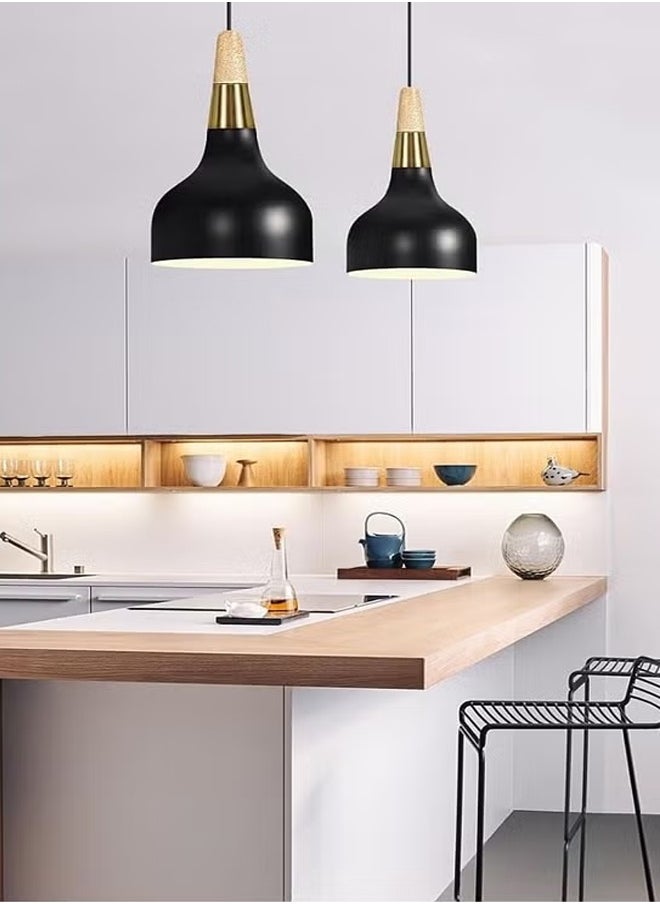 Generic - European Style Chandelier, Simple Decorative Chandelier, Modern Nordic Style Ceiling Lamp, Adjustable Chandelier, Wooden Handle Iron Lampshade Chandelier, Suitable For Dining Room, Bedroom, Living Room, Kitchen, Cafe, Bar, Etc. - Image 1
