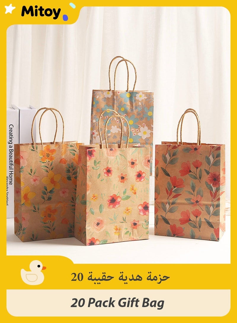 Mitoy 20 Pcs Gift Bags, 21*15*8CM Floral kraft paper shopping bag, for Weddings, Valentines, Party Favor, Birthday Baby Showe - Image 1