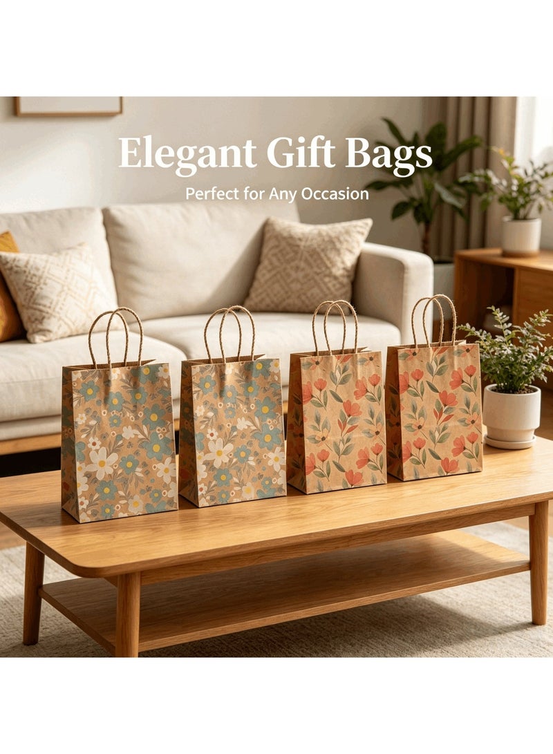 Mitoy 20 Pcs Gift Bags, 21*15*8CM Floral kraft paper shopping bag, for Weddings, Valentines, Party Favor, Birthday Baby Showe - Image 3